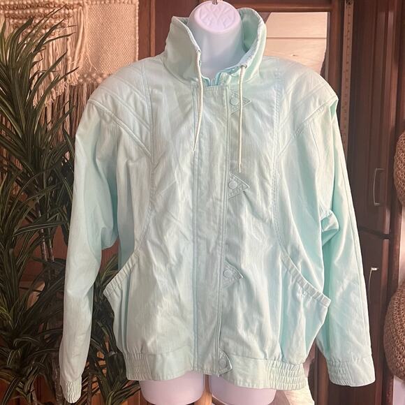 Vintage Casual Club Mint Windbreaker Jacket Women's M Retro 80s Coastal Cottage - Picture 1 of 8